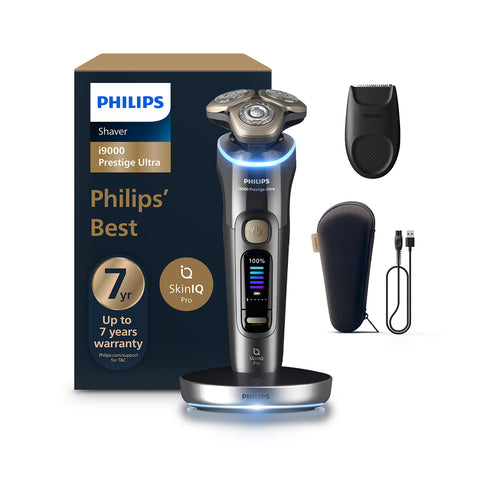 Philips Shaver i9000 Prestige Ultra, Wet & Dry Electric Shaver, Dark Slate, Skin IQ Pro Technology, Triple Lift & Cut System, 360 Rotating NanoTech Precision Blades, 5 Shaving Modes, Model XP9402/11