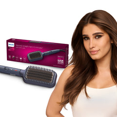 Hair Straightening Brush- BHH885/10 (New) ThermoProtect Technology, Ionic care, Argan Oil Infusion & Extra Large Brush, 50 Watts, Black