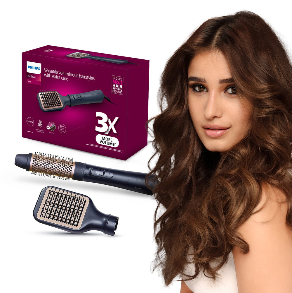 2 in 1 Airstyler | Volumizer + Blow Dryer Brush + Multi-Styler | 3X Volume & 50% Less Hair Breakage | 2 attachments for Straight and Wavy Looks | Argan Oil Infused plates & 4X more Ionic Care for Shinier, Frizz Free Hair | BHA531/10