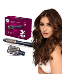 2 in 1 Airstyler | Volumizer + Blow Dryer Brush + Multi-Styler | 3X Volume & 50% Less Hair Breakage | 2 attachments for Straight and Wavy Looks | Argan Oil Infused plates & 4X more Ionic Care for Shinier, Frizz Free Hair | BHA531/10