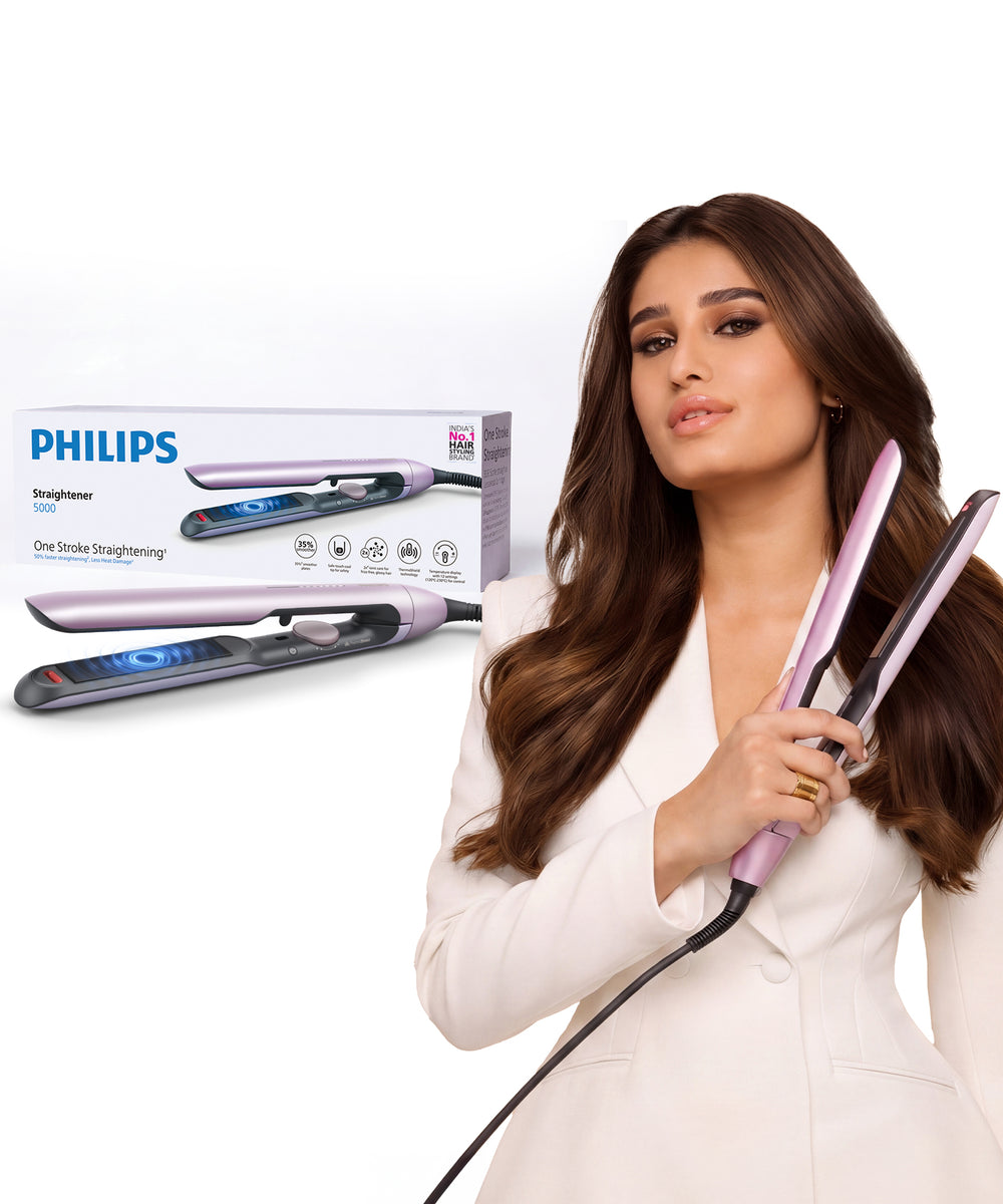 Philips One Stroke Hair Straightener | 50% Faster Straightening | 3 days salon-like hair | 12 Temperature Settings (120–230°C) Designed for Indian Hair