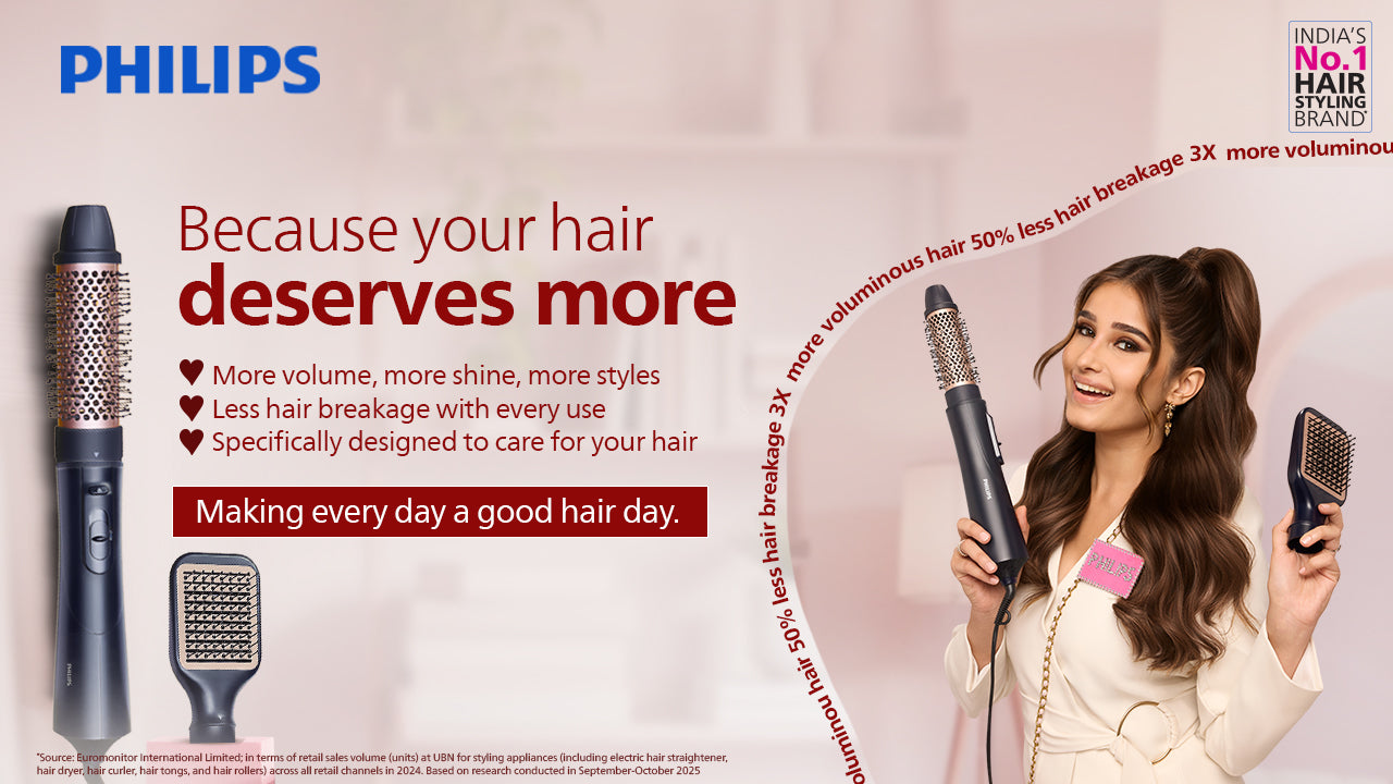 2 in 1 Airstyler | Volumizer + Blow Dryer Brush + Multi-Styler | 3X Volume & 50% Less Hair Breakage | 2 attachments for Straight and Wavy Looks | Argan Oil Infused plates & 4X more Ionic Care for Shinier, Frizz Free Hair | BHA531/10