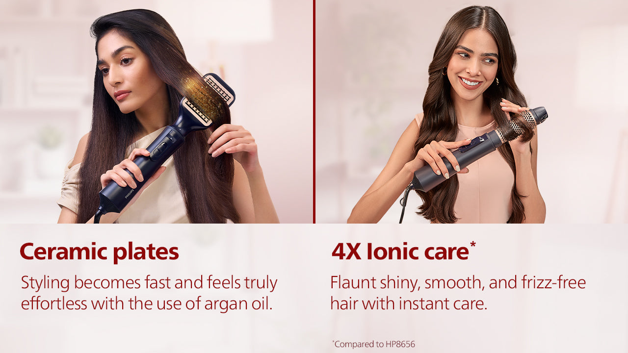 2 in 1 Airstyler | Volumizer + Blow Dryer Brush + Multi-Styler | 3X Volume & 50% Less Hair Breakage | 2 attachments for Straight and Wavy Looks | Argan Oil Infused plates & 4X more Ionic Care for Shinier, Frizz Free Hair | BHA531/10