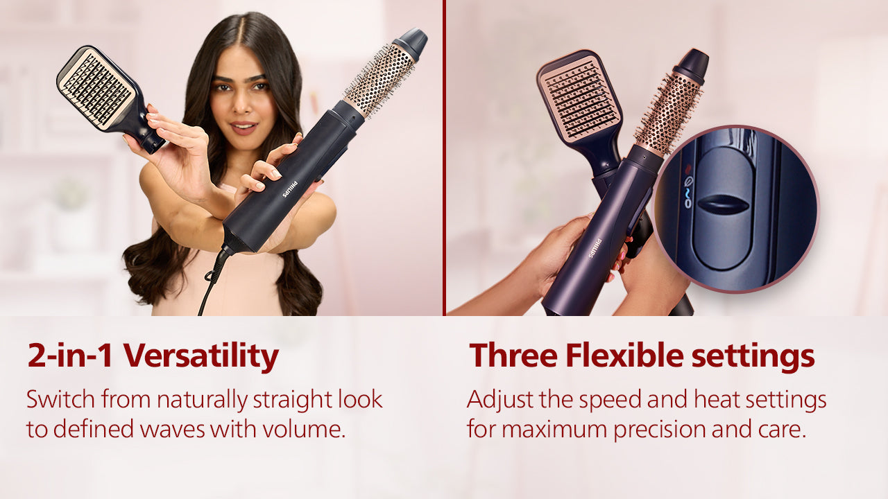 2 in 1 Airstyler | Volumizer + Blow Dryer Brush + Multi-Styler | 3X Volume & 50% Less Hair Breakage | 2 attachments for Straight and Wavy Looks | Argan Oil Infused plates & 4X more Ionic Care for Shinier, Frizz Free Hair | BHA531/10