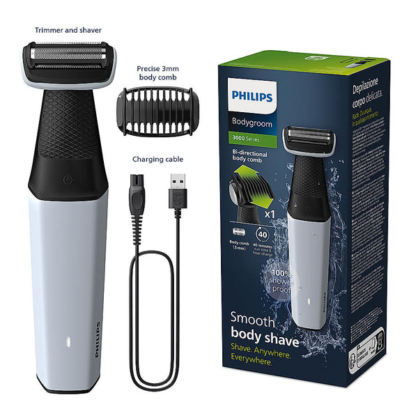 Body Trimmer- for Men Clinically Tested for Sensitive Skin | Patented Pearl Tip & Hypoallergenic foil | Skin Safe Grooming I Trim or Shave Basis Your Style | Showerproof | 2 Year Warranty BG3007/01-EMP