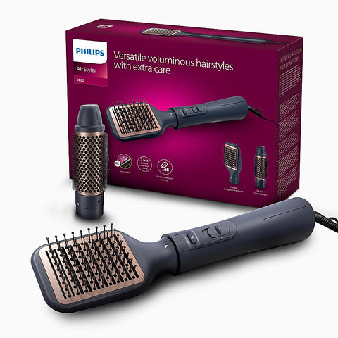 2 in 1 Airstyler | Volumizer + Blow Dryer Brush + Multi-Styler | 3X Volume & 50% Less Hair Breakage | 2 attachments for Straight and Wavy Looks | Argan Oil Infused plates & 4X more Ionic Care for Shinier, Frizz Free Hair | BHA531/10