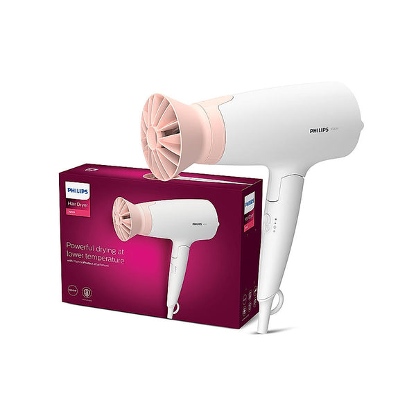Hair Dryer - | Powerful drying with less heat I 1600 W I Men and Women I Cool Shot | ThermoProtect Care I Travel friendly BHD308/30