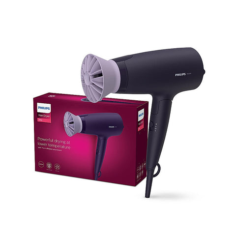Hair Dryer- Powerful Drying with Less Heat I Advanced Ionic Care for smooth and Shiny Salon Like Looks , 1600 W I Men and Women , Cool Shot , ThermoProtect Care , Travel friendly BHD318/00-EMP
