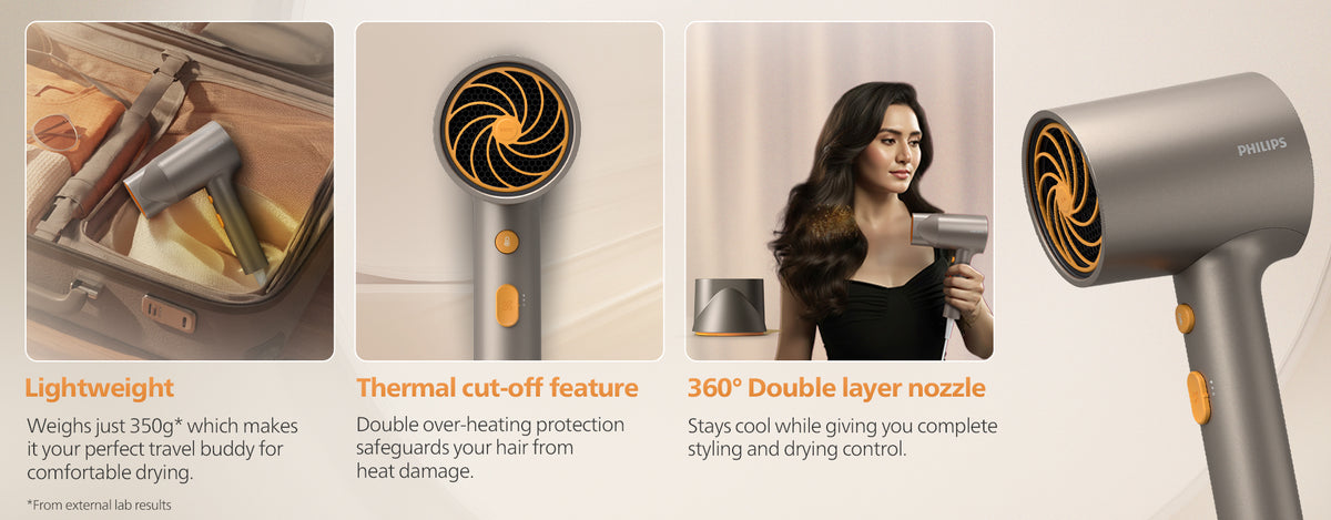 Philips BHD321/06 1600W Hair Dryer with Negative Ions, 4 Heat & Speed Modes & Styling Nozzle