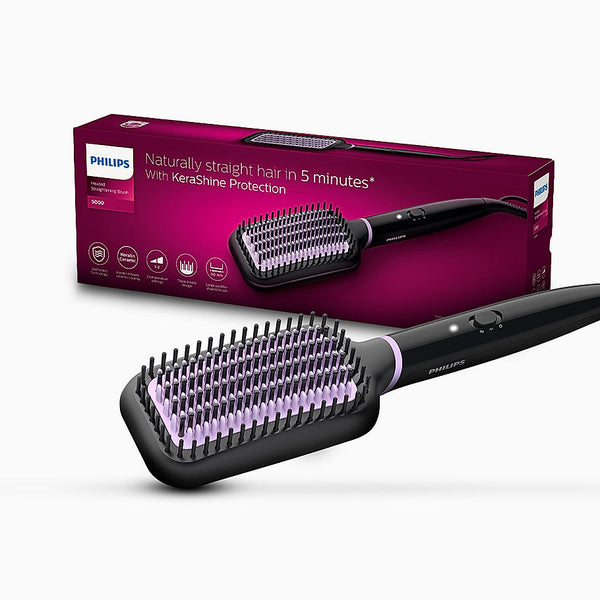 Hair Straightening Brush - Everyday Styling with KerashineCare in 5 mins | ThermoProtect Technology I Natural Straight, Shiny and Frizz Free Hair I Triple Bristle Design I BHH880/10 | With 6 Month Warranty Just For Employees*