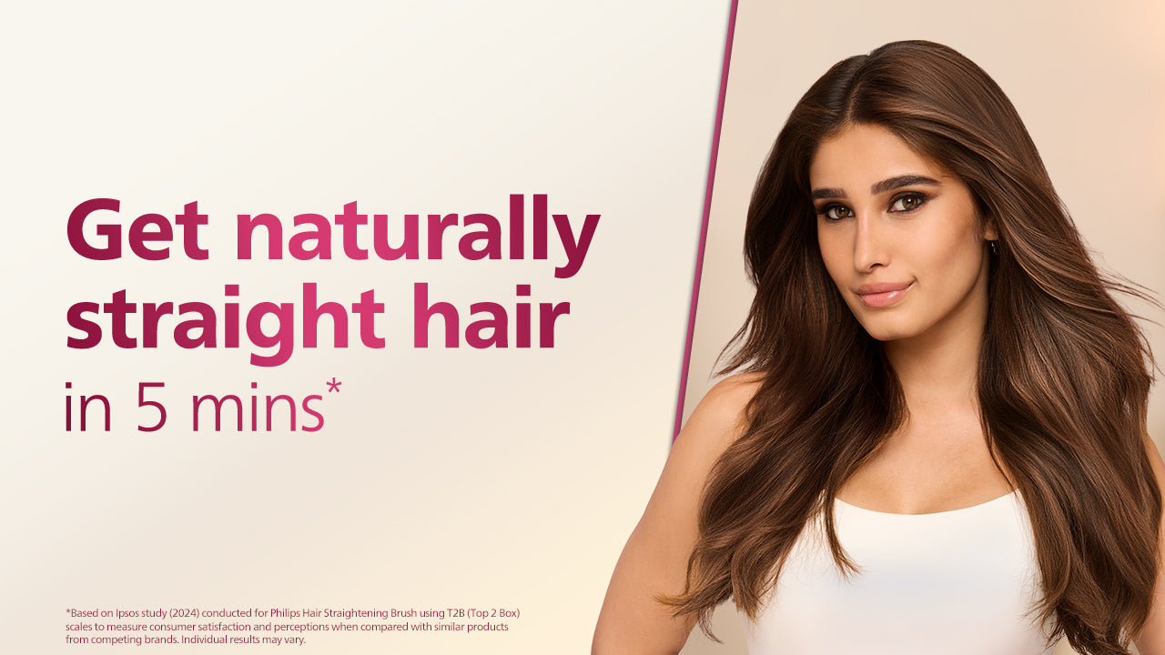 Hair Straightener Brush- | Everyday Styling with Kerashine Care in 5 mins , ThermoProtect Technology I Natural Straight, Shiny and Frizz Free Hair , Triple Bristle Design BHH880/10