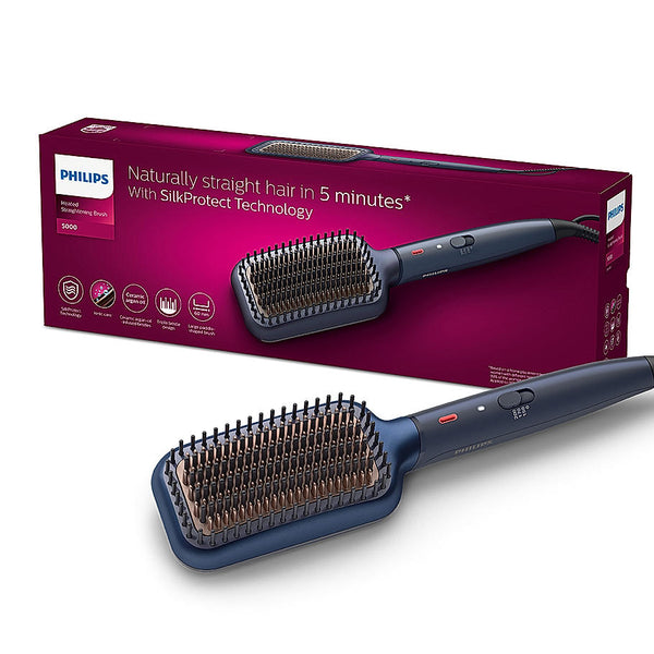Heated Straightening Brush- BHH885/10 (New) ThermoProtect Technology, Ionic care, Argan Oil Infusion & Extra Large Brush, 50 Watts, Black