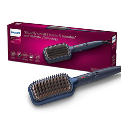 Heated Straightening Brush- BHH885/10 (New) ThermoProtect Technology, Ionic care, Argan Oil Infusion & Extra Large Brush, 50 Watts, Black