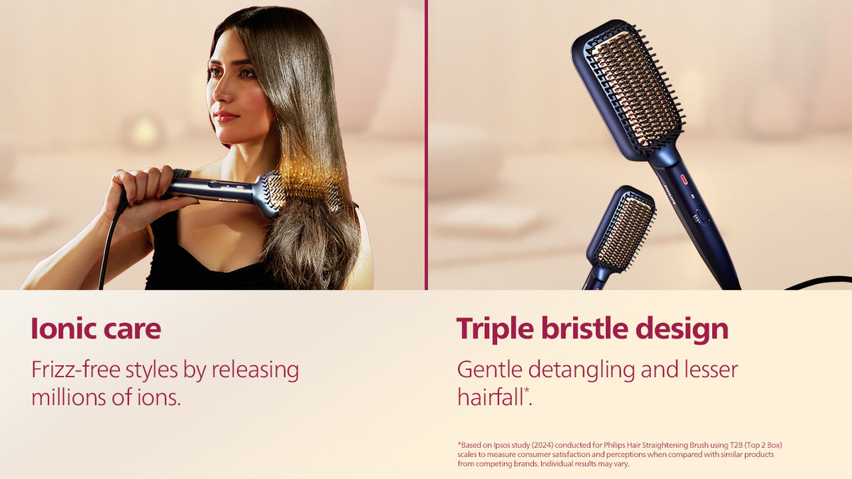 Hair Straightening Brush- BHH885/10 (New) ThermoProtect Technology, Ionic care, Argan Oil Infusion & Extra Large Brush, 50 Watts, Black