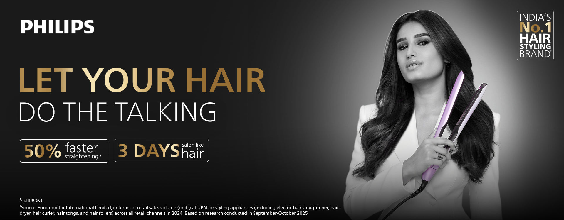 Philips One Stroke Hair Straightener | 50% Faster Straightening | 3 days salon-like hair | 12 Temperature Settings (120–230°C) Designed for Indian Hair