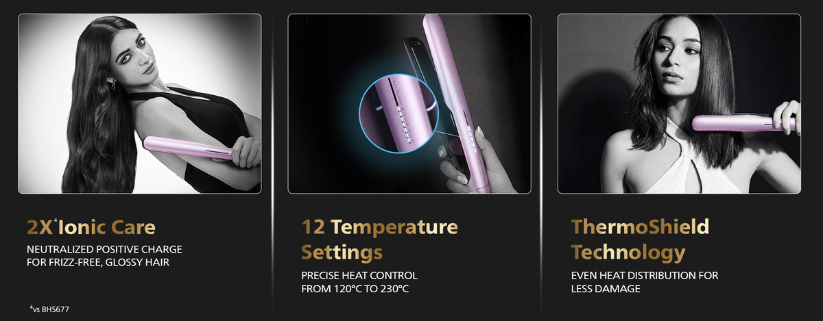 Philips One Stroke Hair Straightener | 50% Faster Straightening | 3 days salon-like hair | 12 Temperature Settings (120–230°C) Designed for Indian Hair