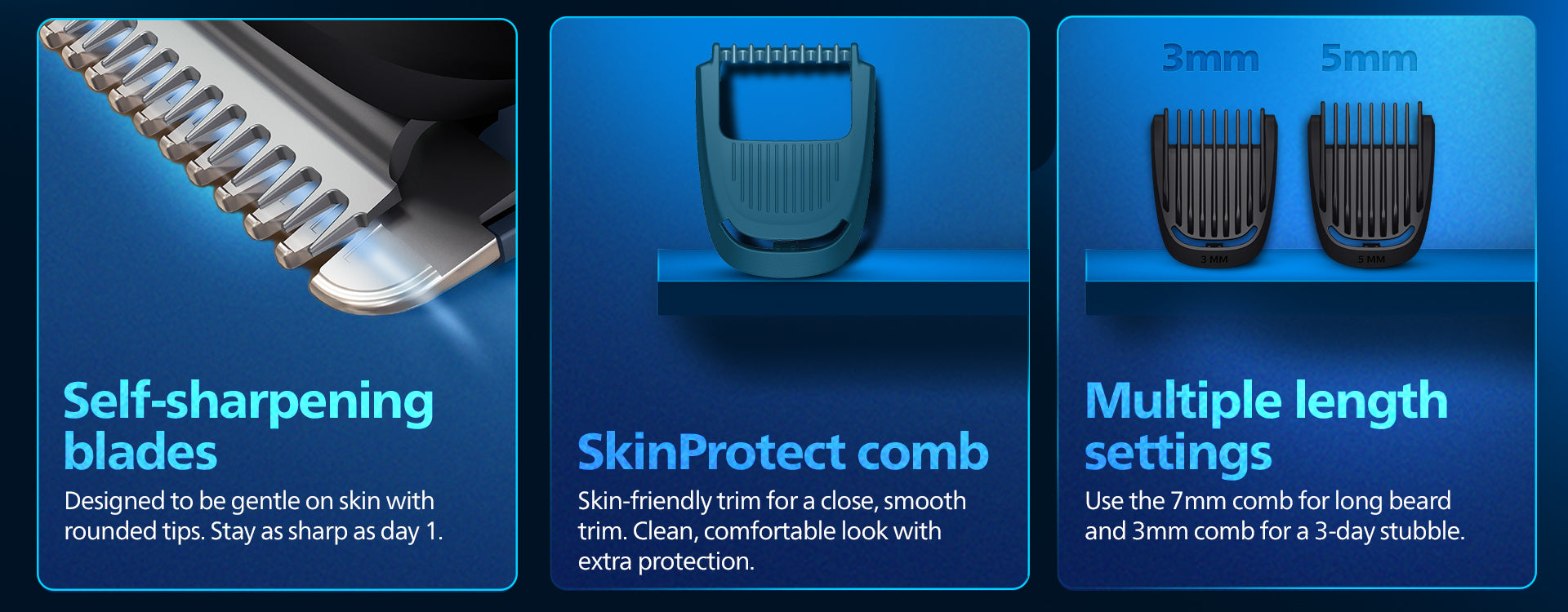 Philips Beard Trimmer for Men with Skin Protect Comb | Self Sharpening Blades