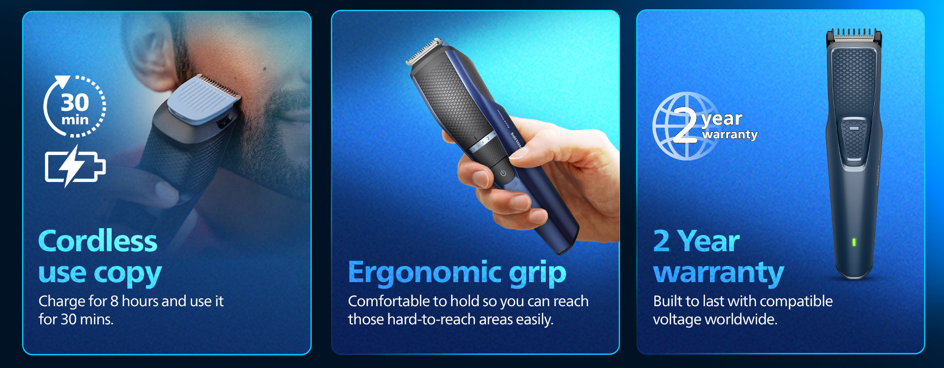 Philips Beard Trimmer for Men with Skin Protect Comb | Self Sharpening Blades