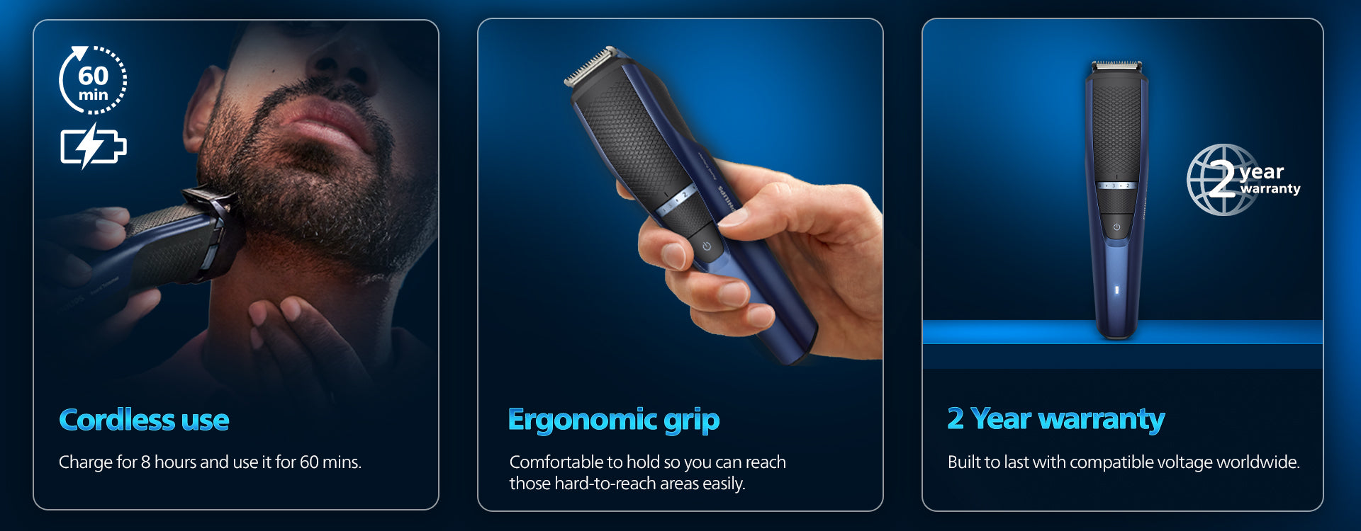 Philips Skin Friendly Beard Trimmer For Men with 10 Length Settings | Lift & Trim Technology | Self Sharpening Blades
