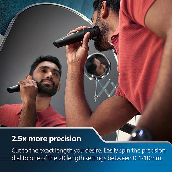 Pro Beard Trimmer and Styler-| Titanium blades, 2.5x higher precision, Beard Sense tech, 5 mins quick charge, 20 length settings, 6X longer battery life, BT3441/30