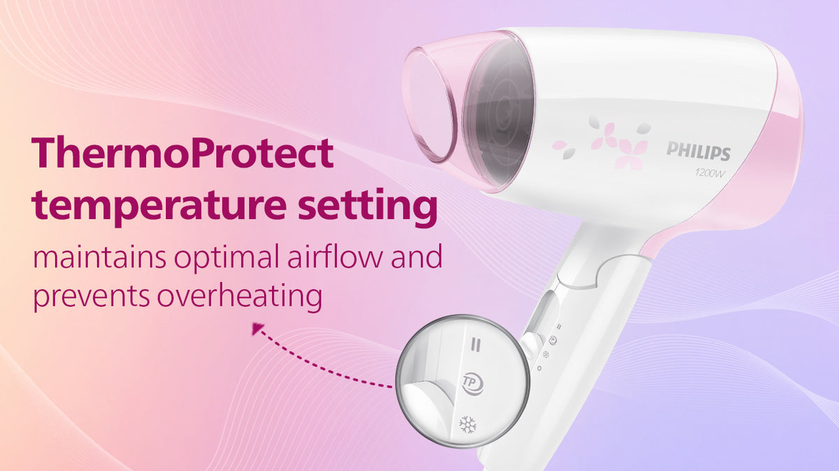 Hair Dryer- Thermoprotect Technology | On The Go Dryer | 3 Heat & Speed Settings | Quick, Gentle Drying for Shiny Hair | HP8120/00