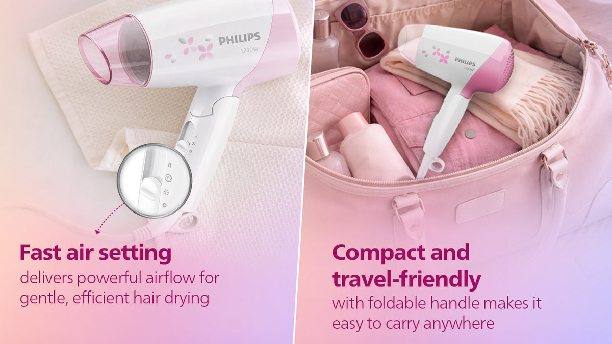 Hair Dryer- Thermoprotect Technology | On The Go Dryer | 3 Heat & Speed Settings | Quick, Gentle Drying for Shiny Hair | HP8120/00