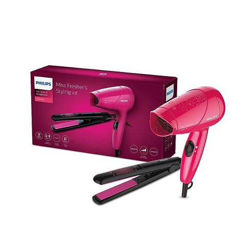 Miss Fresher's Straightener&Dryer Combo Kit- | For Everyday MultiStyling | 1000 Watts | HP8643/46-EMP