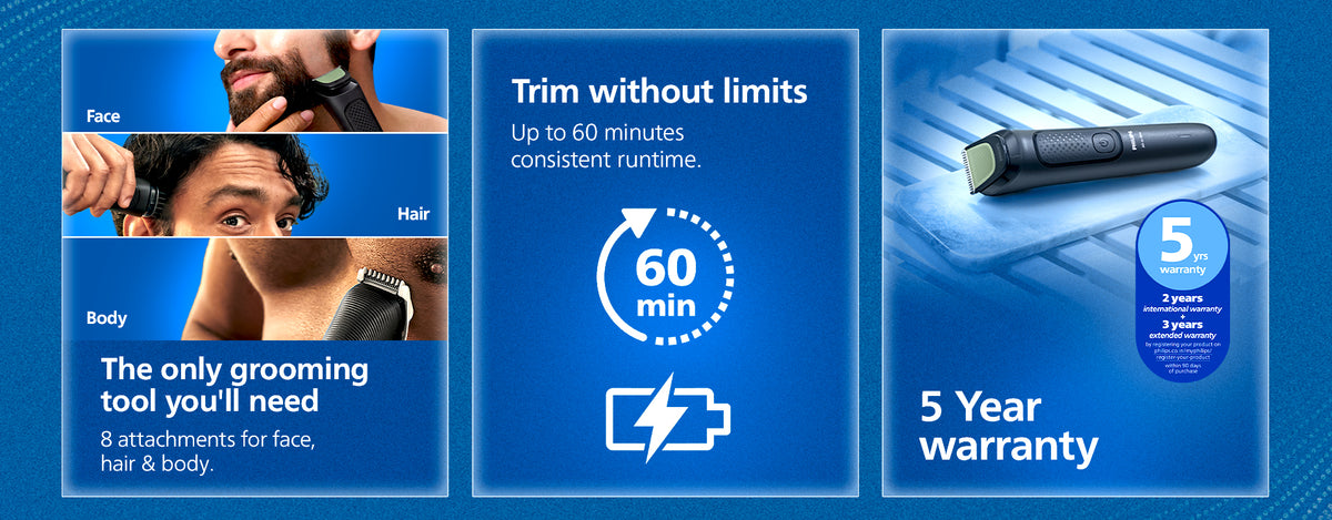 Philips All in One Trimmer with 8 Attachments- Face, Hair & Body | Ear/Nose Trimmer attachment | Intimate Comb