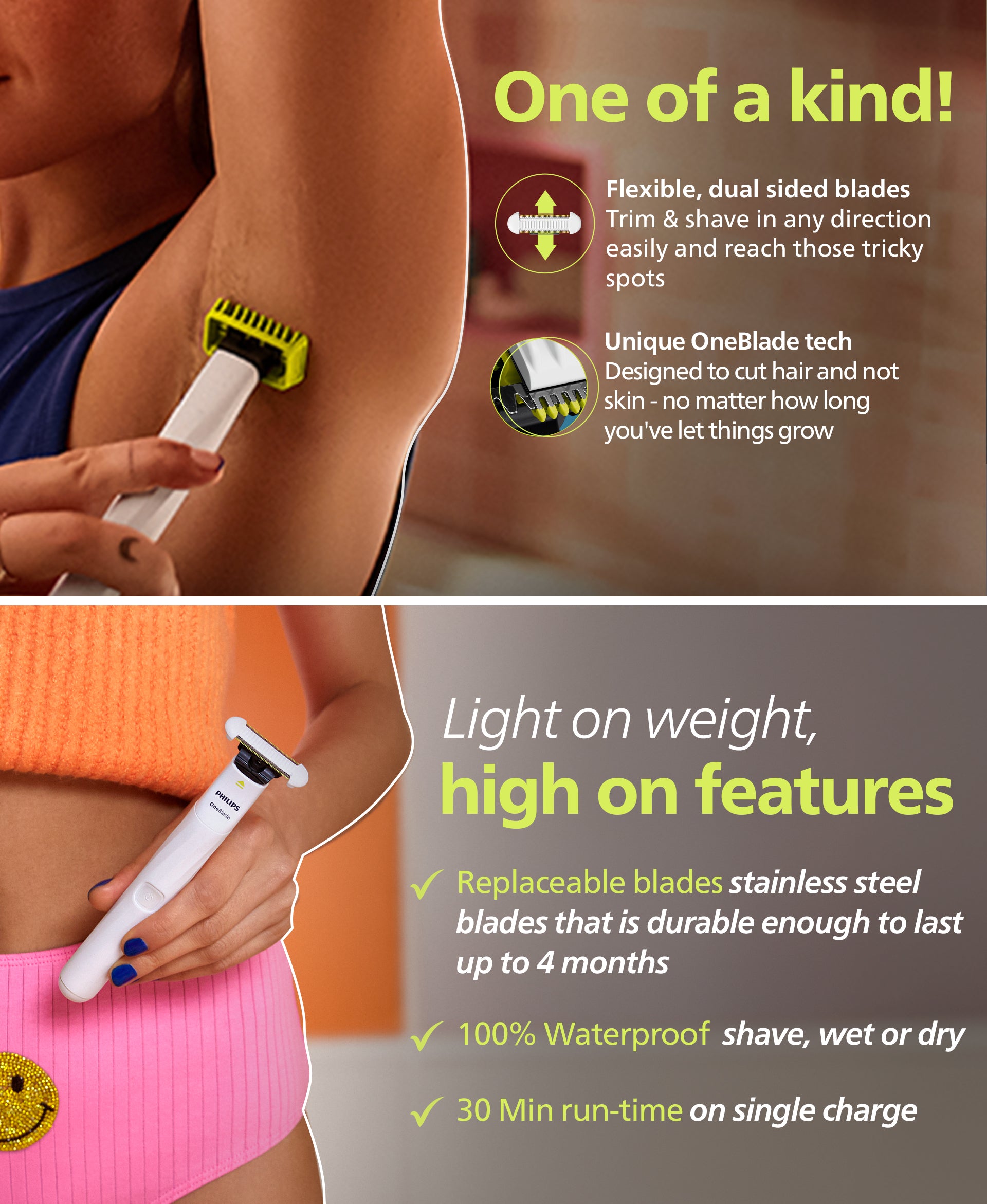 Skin Safe Razor Trimmer Philips OneBlade Intimate Bikini Trimmer & Razor