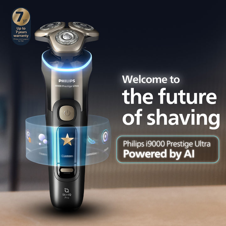 Philips Shaver i9000 Prestige Ultra, Wet & Dry Electric Shaver, Dark Slate, Skin IQ Pro Technology, Triple Lift & Cut System, 360 Rotating NanoTech Precision Blades, 5 Shaving Modes, Model XP9402/11
