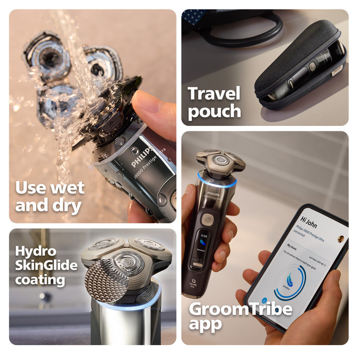 Philips Shaver i9000 Prestige Ultra, Wet & Dry Electric Shaver, Dark Slate, Skin IQ Pro Technology, Triple Lift & Cut System, 360 Rotating NanoTech Precision Blades, 5 Shaving Modes, Model XP9402/11