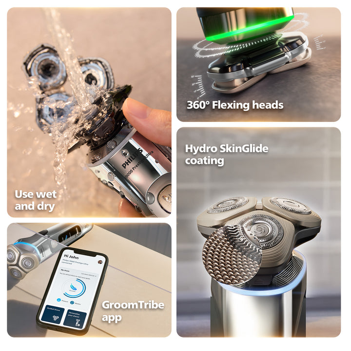 Philips i9000 Prestige Ultra XP9404/46 Wet & Dry con SkinIQ Pro (Philips Series i9000 Prestige Ultra Wet & Dry Shaver Silver)