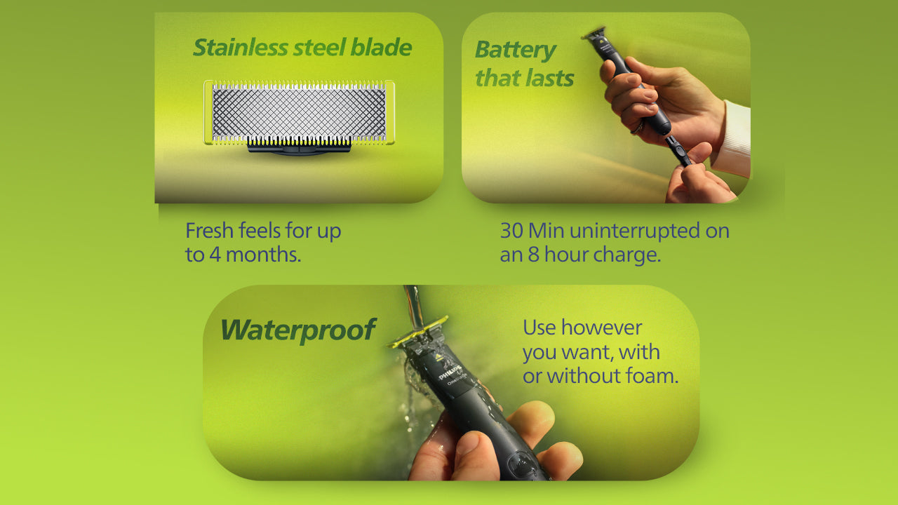OneBlade - Hybrid Trimmer & RazorI Face + Body I No Cuts Grooming for Private Parts I Best Zero Trim for Face and Body I Includes - 2 Blades, 2 body Comb & 3 Trim combs I QP1624/10
