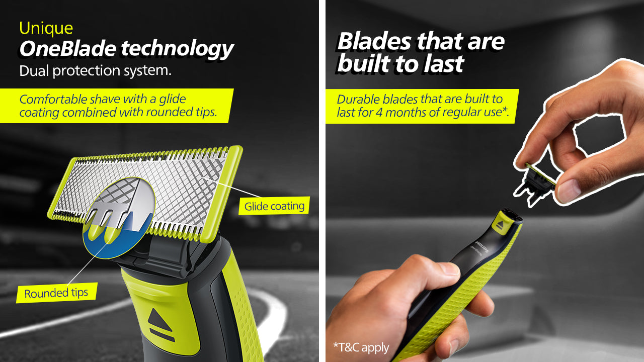 OneBlade- I Hybrid Trimmer & Razor I Trim, Edge & Shave | 2x Powerful Motor | Longer Battery Life I No Skin Irritation as Blade Never Touches Skin | Dual Protection Technology | QP2724/10