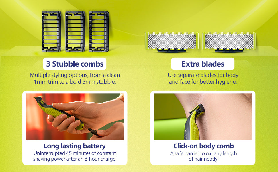 Philips OneBlade Turbo2X Face & Body Trim, Edge, Shave | Dual Protect Tech | Suits all skin types & beard thickness