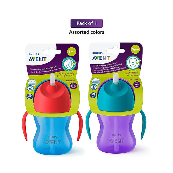 Philips Avent Sipper Bottle for Kids- | No.1 Brand Recommended by Moms Worldwide | Leak proof design | Easy grip with Silicone Handle| BPA Free | Microwave safe | Ideal for 9m+ |200ml | Pack of 1 | Assorted colors (Blue/Purple)  | SCF796/00