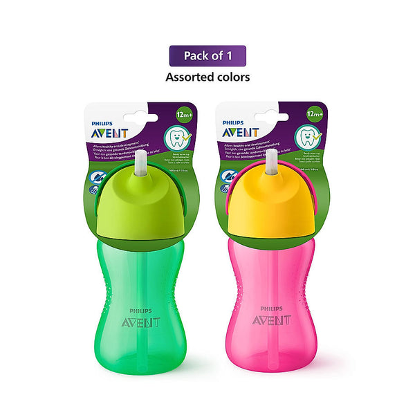 Philips Avent Sipper Bottle for Kids- | No.1 Brand Recommended by Moms Worldwide | Leak proof design | Easy grip | BPA Free | Microwave safe | Ideal for 12m+ | 300ml | Pack of 1 | Assorted colors (Green/Pink) | SCF798/00