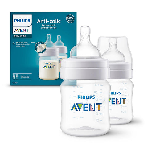 Avent- Anti Colic Feeding Bottles for Newborn Babies | 125ml | Pack of 2 | BPA Free |Newborn Flow Rate | Secure Latch| SCY100/20-EMP