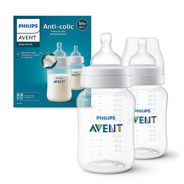 Avent- Anti Colic Feeding Bottle for Babies aged 1 month and above | 260ml | Pack of 2 | BPA Free |Newborn Flow Rate | Secure Latch| SCY103/20