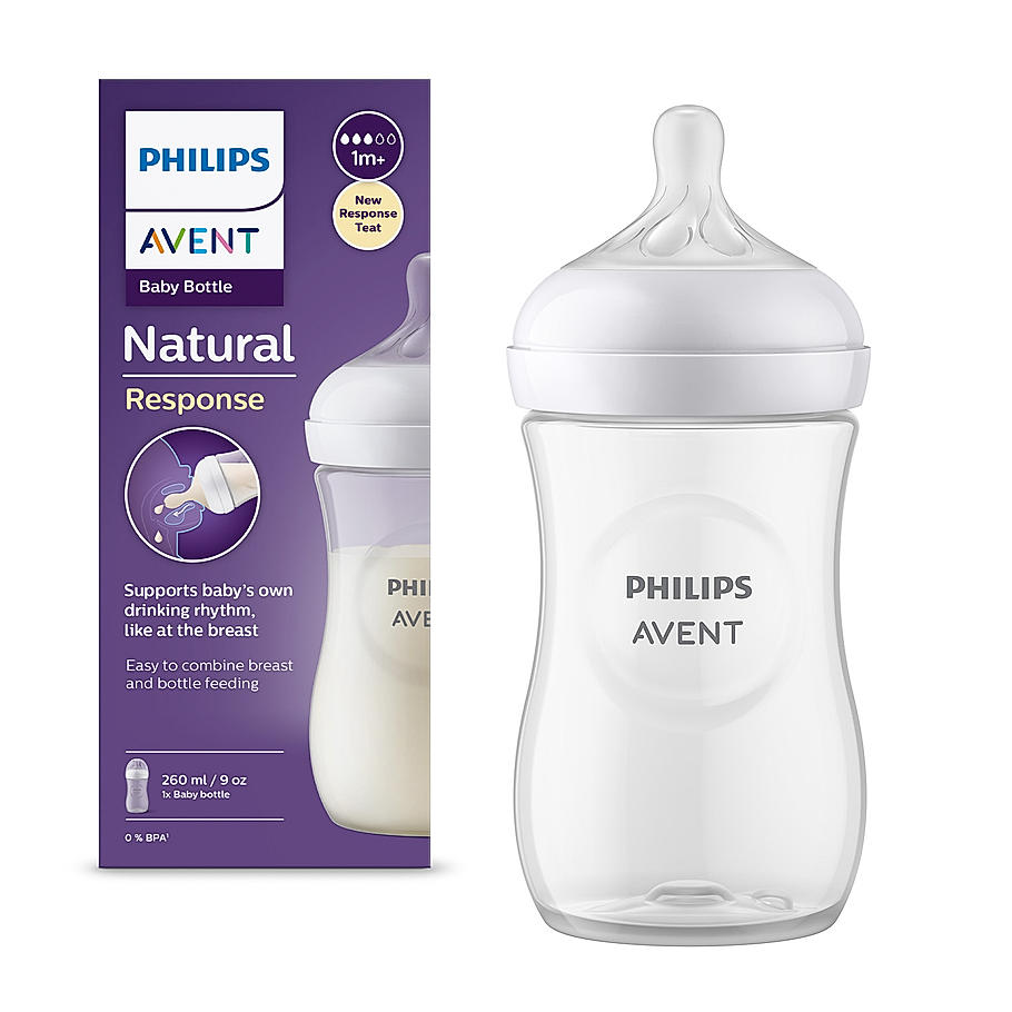 Philips Avent SCY903/01 Natural Response Baby Feeding Bottle, 260ml with Medium Flow Nipple
