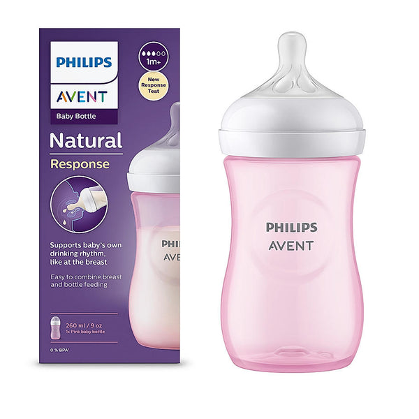 Philips Avent Natural Baby Feeding Bottle- | No.1 Brand Recommended by Moms Worldwide | Ideal for 1 months+| Natural Response Technology Mimics Breastfeeding | Uniquely Designed Nipple releases milk only when baby drinks | Pack of 1 | Pink | SCY903/11