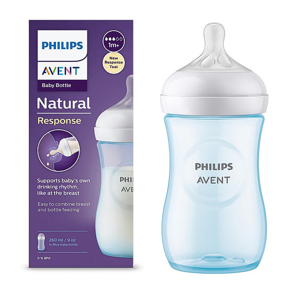 Philips Avent Blue Natural Baby Feeding Bottle- | No.1 Brand Recommended by Moms Worldwide | Ideal for 1 months+| Natural Response Technology Mimics Breastfeeding | Uniquely Designed Nipple releases milk only when baby drinks | Pack of 1 Blue | SCY903/21
