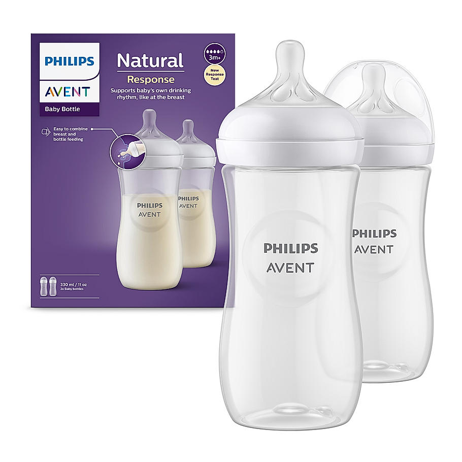 Philips Avent Natural Baby Feeding Bottle- | No.1 Brand Recommended by Moms Worldwide | Ideal for 3 months+| Natural Response Technology Mimics Breastfeeding | Uniquely Designed Nipple releases milk only when baby drinks | Pack of 2 | SCY906/02